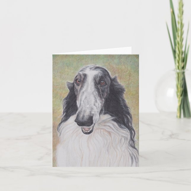 Ez Borzoi Hund Art Notecard Tack Kort (Framsida)