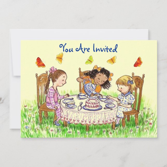~ EZ för flicka- & fjärilsTeainbjudan som ska Inbjudningar (Framsida)