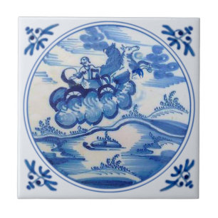 Ezekial Flaming Chariot Biblical Delft Blue 1700s Kakelplatta