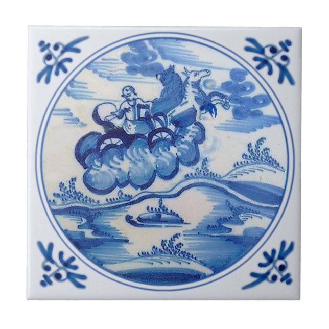 Ezekial Flaming Chariot Biblical Delft Blue 1700s Kakelplatta (Framsidan)