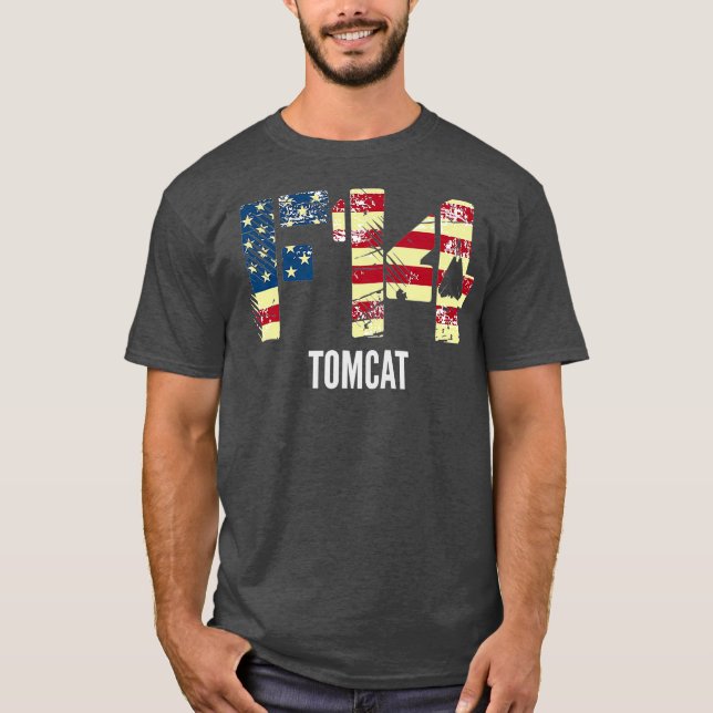 F14 Tomcat Fighter Jet Distress American Flagga T Shirt (Framsida)