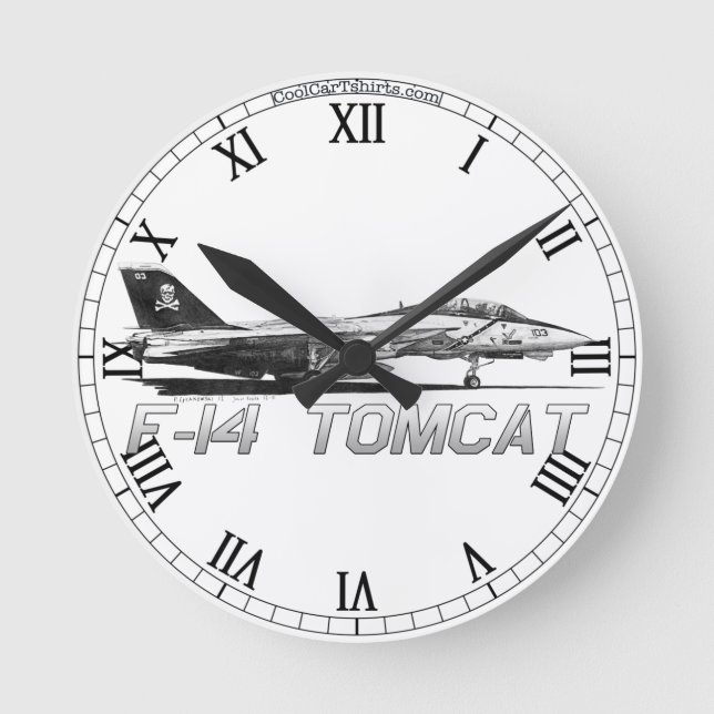 F14 Tomcat VF-103 Jolly Rogers - teckning Clock Rund Klocka (Framsida)
