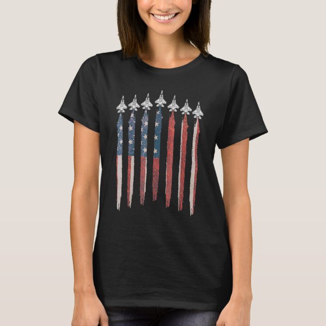 F15 Eagle Fighter Jet USA flagga-flygplan F 15 4th T Shirt (Framsida)