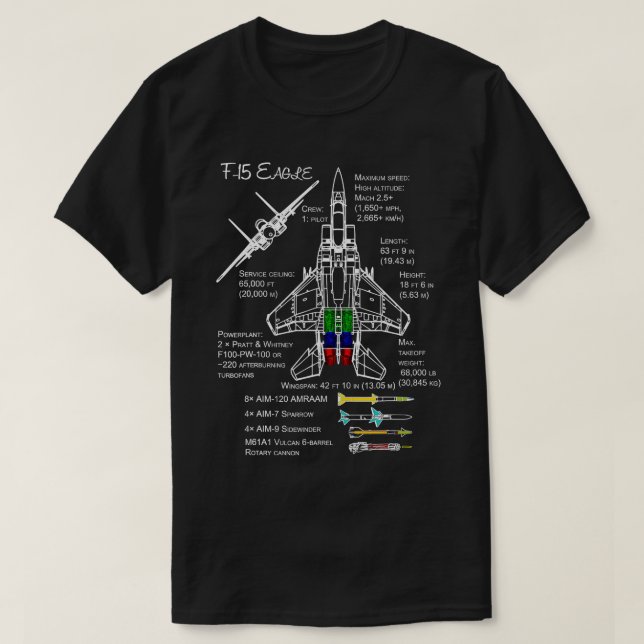 F15 Eagle Specs Shirt Military Fighter Jet T Shirt (Design framsida)