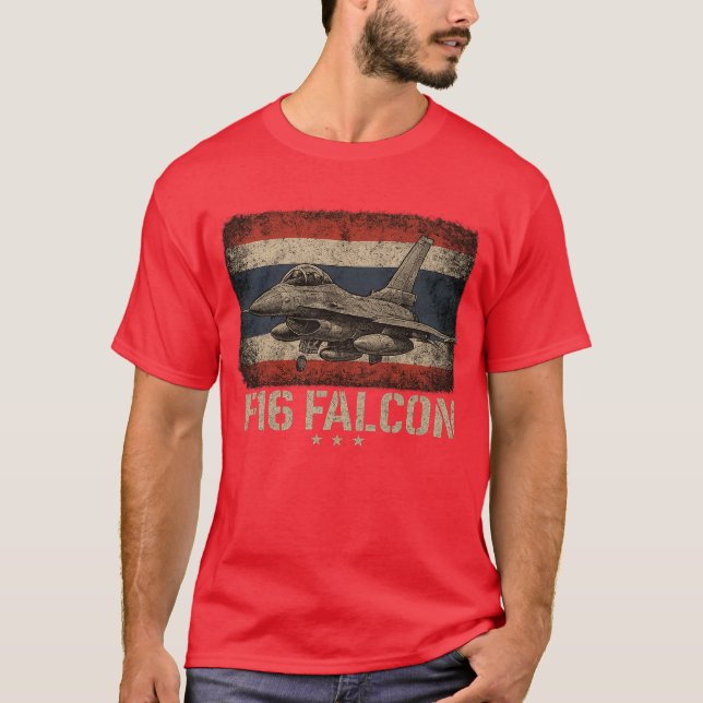 F16 Falcon jet patriotic vintage-flygplan T Shirt (Framsida)