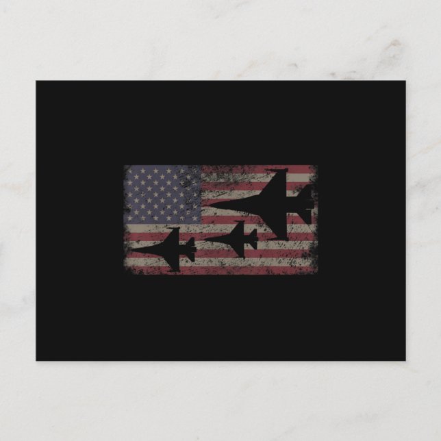 F16 Fighter Jet Plane USA Flag Patriot Meddelande Vykort (Framsida)