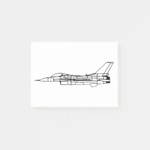 F16 Militärt stridsflygplan Silhouette Post-it Block