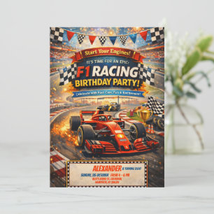 F1 Racing Röd Bil Födelsedags Pojke Fest Inbjudan
