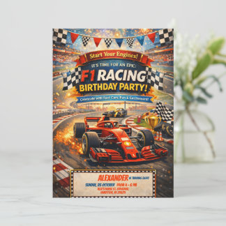 F1 Racing Röd Bil Födelsedags Pojke Fest Inbjudan