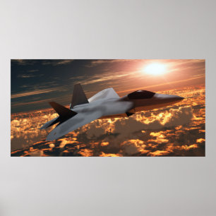 F22 Fighter Jet vid Sunset Print Poster