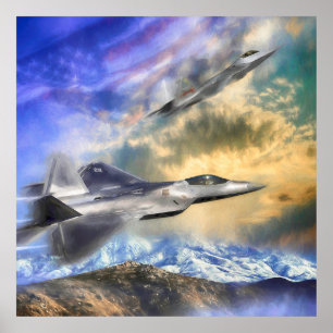 F22 RAPTOR JET ÖVER AMERIKA POSTER