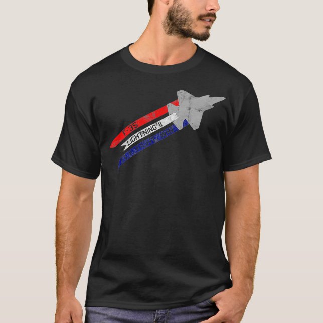 F35 Blixt II Jet Fighter Fly Fight Win T Shirt (Framsida)