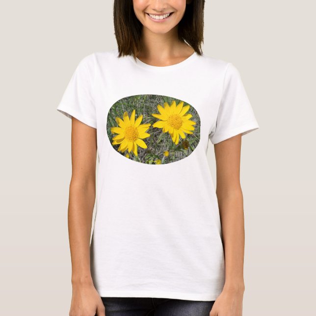 F35wma Gula vildblommor Sneezeweed Tee Shirt (Framsida)
