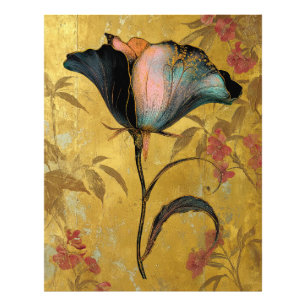 *~* F4 Elegant Blomma Guld Vintage 23 Fototryck