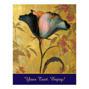 *~* F4 Elegant Blomma Guld Vintage 23 Fototryck