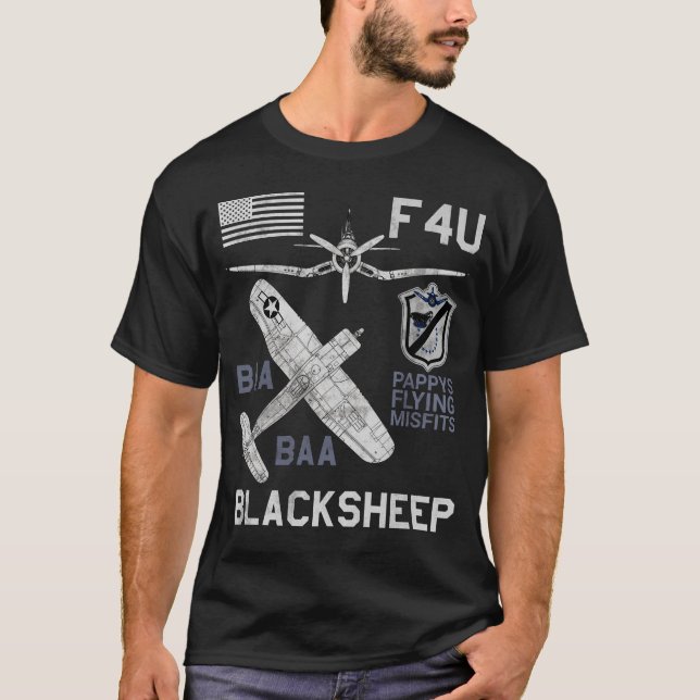 F4U Blackfår WW2 Fighter Flygplan T-Shirt (Framsida)