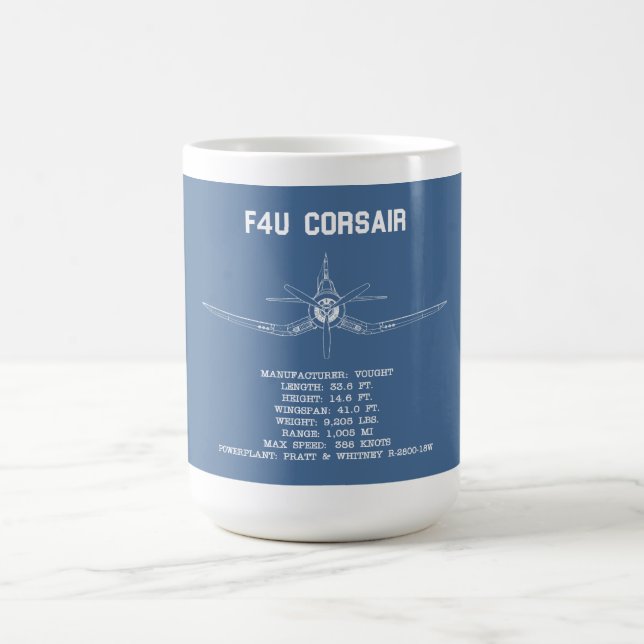 F4U CORSAIR STATS BLUEPRINT MUGG (Center)