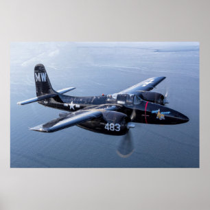 F7F Tigercat 'Bad Kattunge' över Puget Ljud Poster
