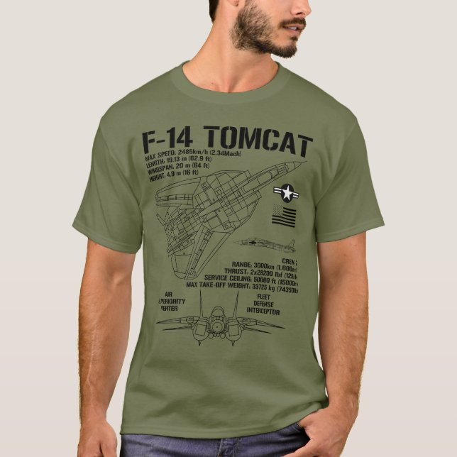 F-14 Tomcat Fighter Jet Specs Military F14 Tomcat T Shirt (Framsida)
