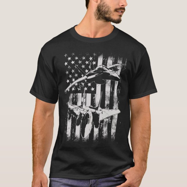 F-14 Tomcat Militärt Fighter-plan American Fla T Shirt (Framsida)