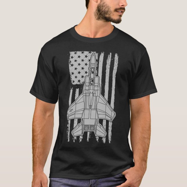 F-15 Eagle Fighter Jet Airplane American Flag F15 T Shirt (Framsida)