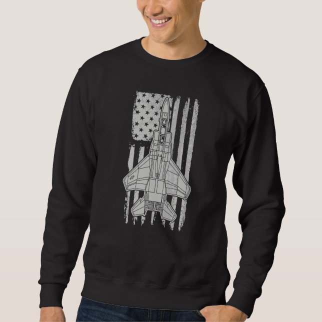 F 15 Eagle Fighter Jet Flygplan Amerikansk Flagga  Lång Ärmad Tröja (Framsida)
