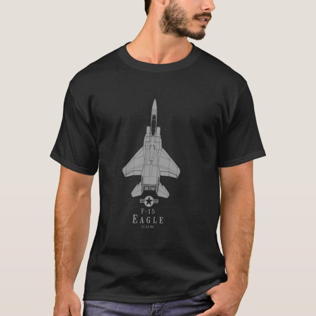 F-15 Eagle Jet Fighter Airplane Tech Print T Shirt (Framsida)