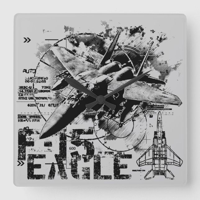 F-15 Eagle Square Wall Clock Fyrkantig Klocka (Framsida)