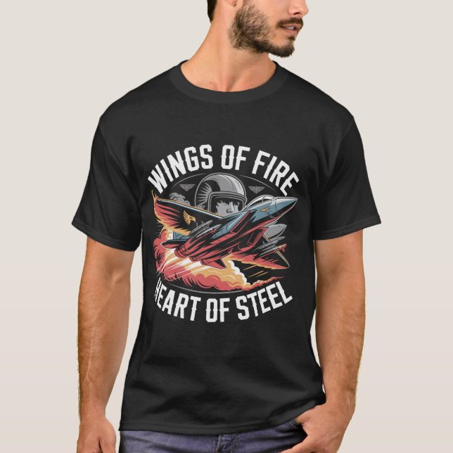 F-15 Eagle Vingar av eld, Stålhjärta Present T Shirt (Framsida)