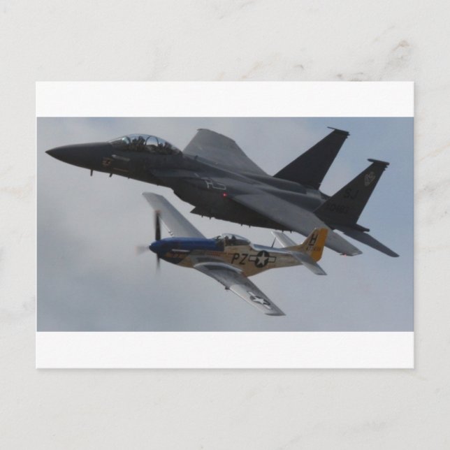 F-15 EGLE + P-51 MUSTANG-BILDNING VYKORT (Framsida)