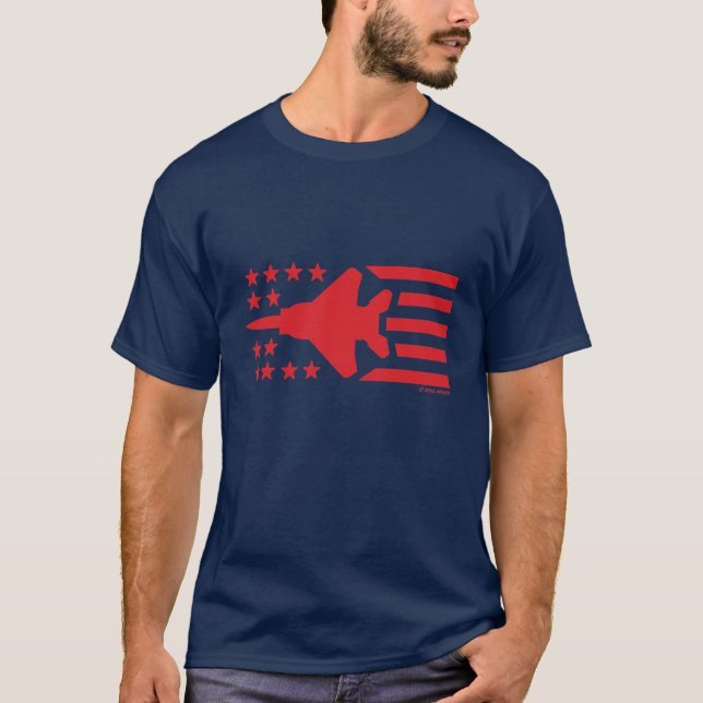F-15 Strejka Eagle FighterJet Red Stars och stripe T Shirt (Framsida)