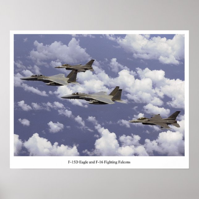 F-15D Eagle och F-16 Fighting Falcons Poster (Framsidan)