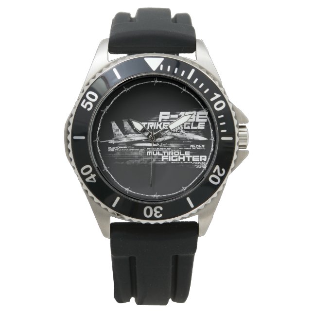 F-15E Strejka Eagle Krona Protector Black Rubber Armbandsur (Framsida)
