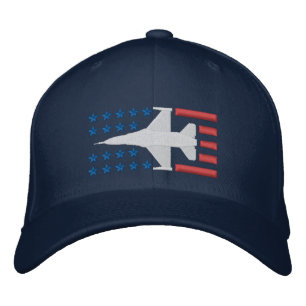 F-16 Fighter Jet Stars och stripes Rött vitt blått Broderad Keps