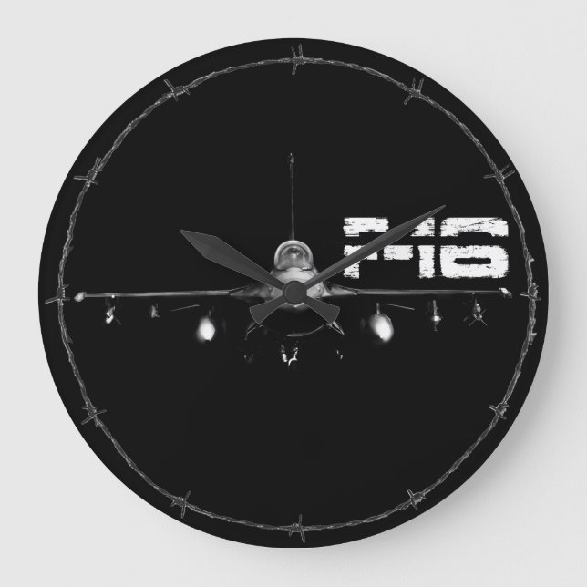 F-16 Kamp mot Falcon Round (Large) Wall Clock Stor Klocka (Framsida)