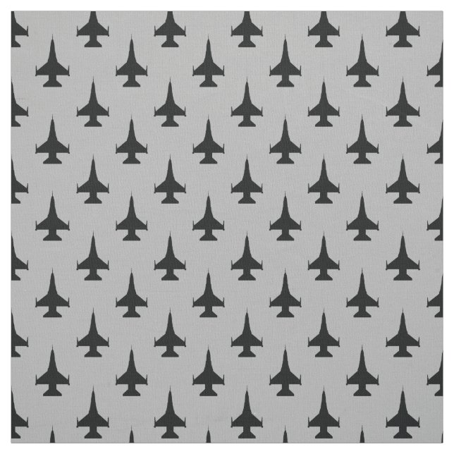 F-16 Viper Fighter Jet Black på Grått Tyg (Provkarta)