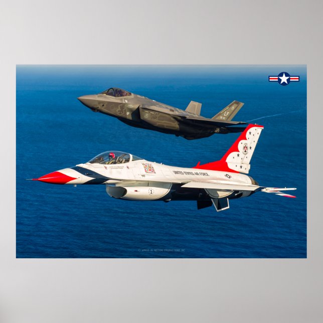 F-16C FIGHTING FALCON och F-35A LIGHXT II Poster (Framsidan)