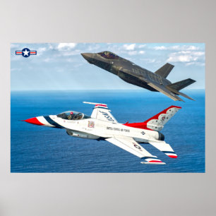 F-16C FIGHTING FALCON och F-35A LIGHXT II Poster