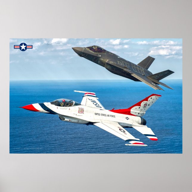 F-16C FIGHTING FALCON och F-35A LIGHXT II Poster (Framsidan)