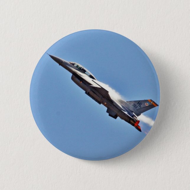 F 16s sprutar ut kämpeflygplan knapp (Framsida)