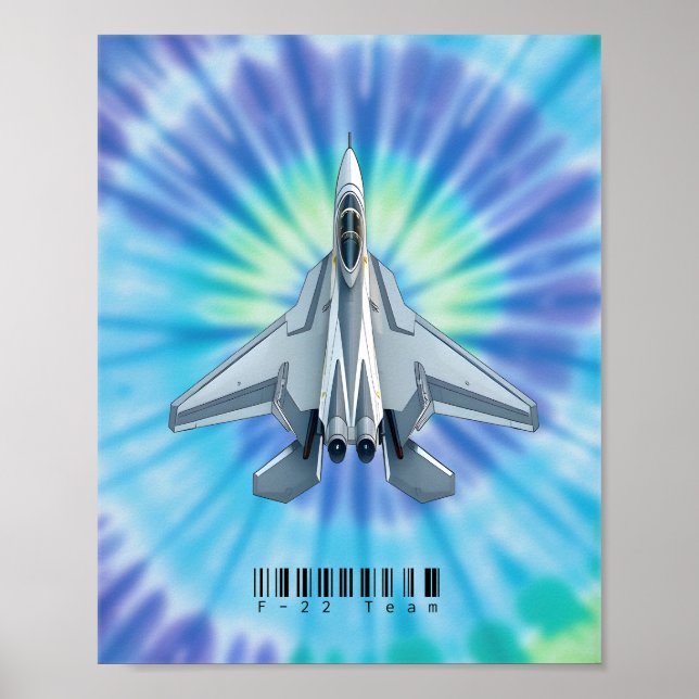 F-22 Fighter Jet Poster med Vibrant Tie- Dye (Framsidan)