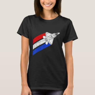 F-22 Raptor Airplane USA Contrails Rött vitt blått T Shirt