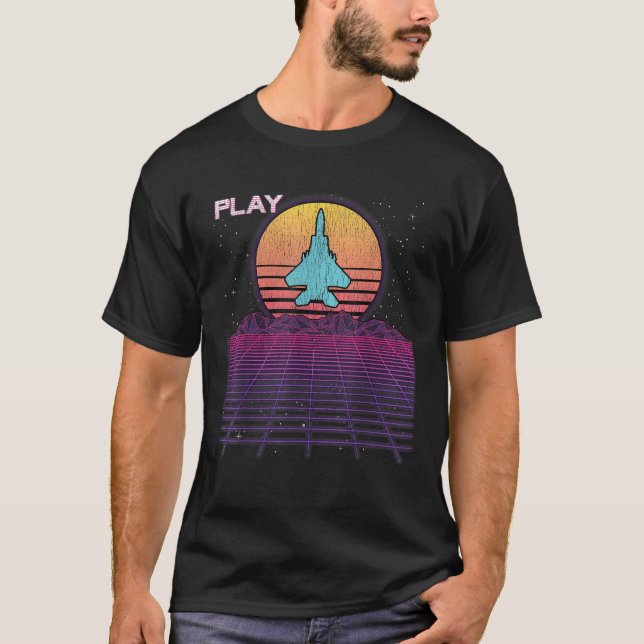 F 22 Raptor Fighter Jet F18 Synthwave Retrowave Ae T Shirt (Framsida)