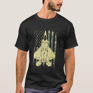 F-22 Raptor Fighter Jet Flagga US Camouflage Milit T Shirt