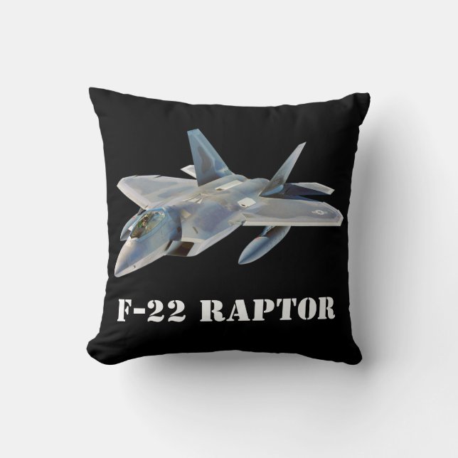 F-22 Raptor Fighter Jet på Black Kudde (Framsida)
