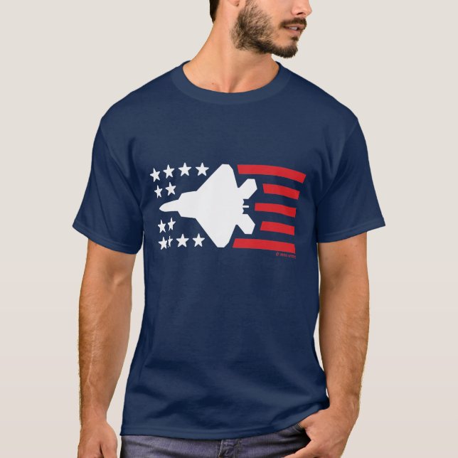 F-22 Raptor Fighter Jet White Stars Red Rand T Shirt (Framsida)