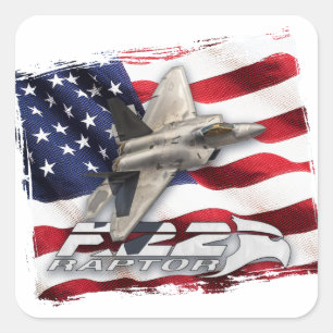 F-22 Raptor och amerikansk Flagga Fyrkantigt Klistermärke