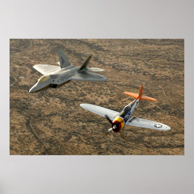 F--22Arovfågel och Thunderbolt P-47 Poster (Framsidan)