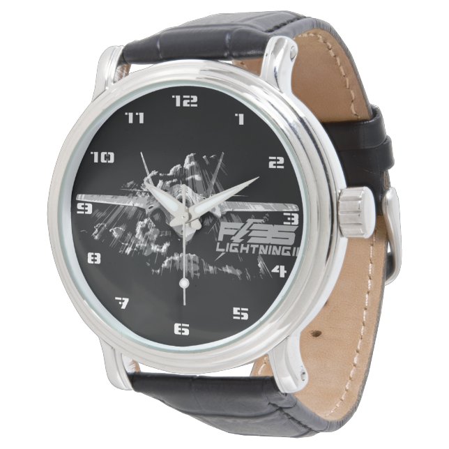 F-35 Blixt II Black Vintage Leather Armbandsur (Vinklad)