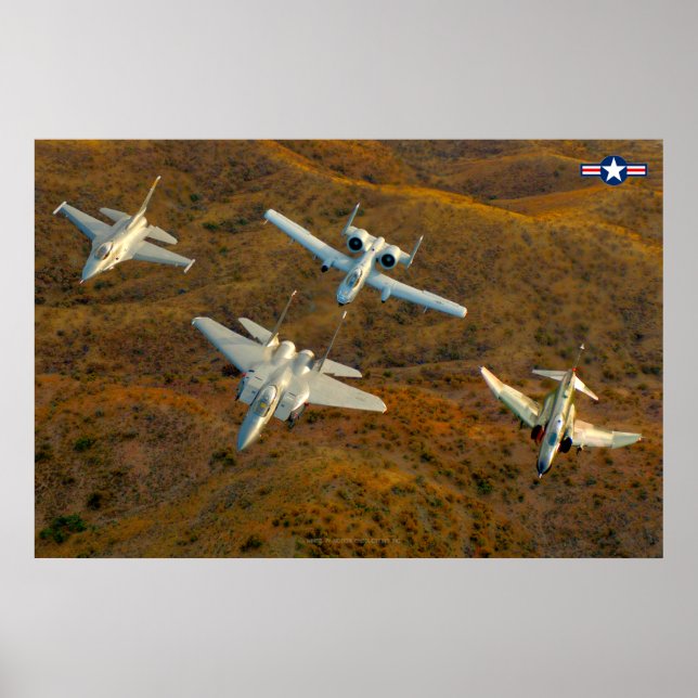 F-4-, F-16-, F-15- och A-10-FORMATIONSFLYGNING Poster (Framsidan)